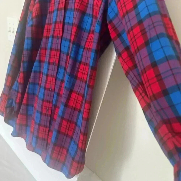 Women’s Talbots plaid button down in red, blue, purple, and black. Size Small P - Picture 4 of 11